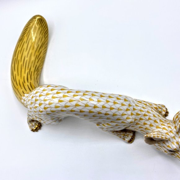 Herend Hungary hand painted yellow fishnet 24K accent Figurine Large Sneaky Fox - Picture 5 of 13